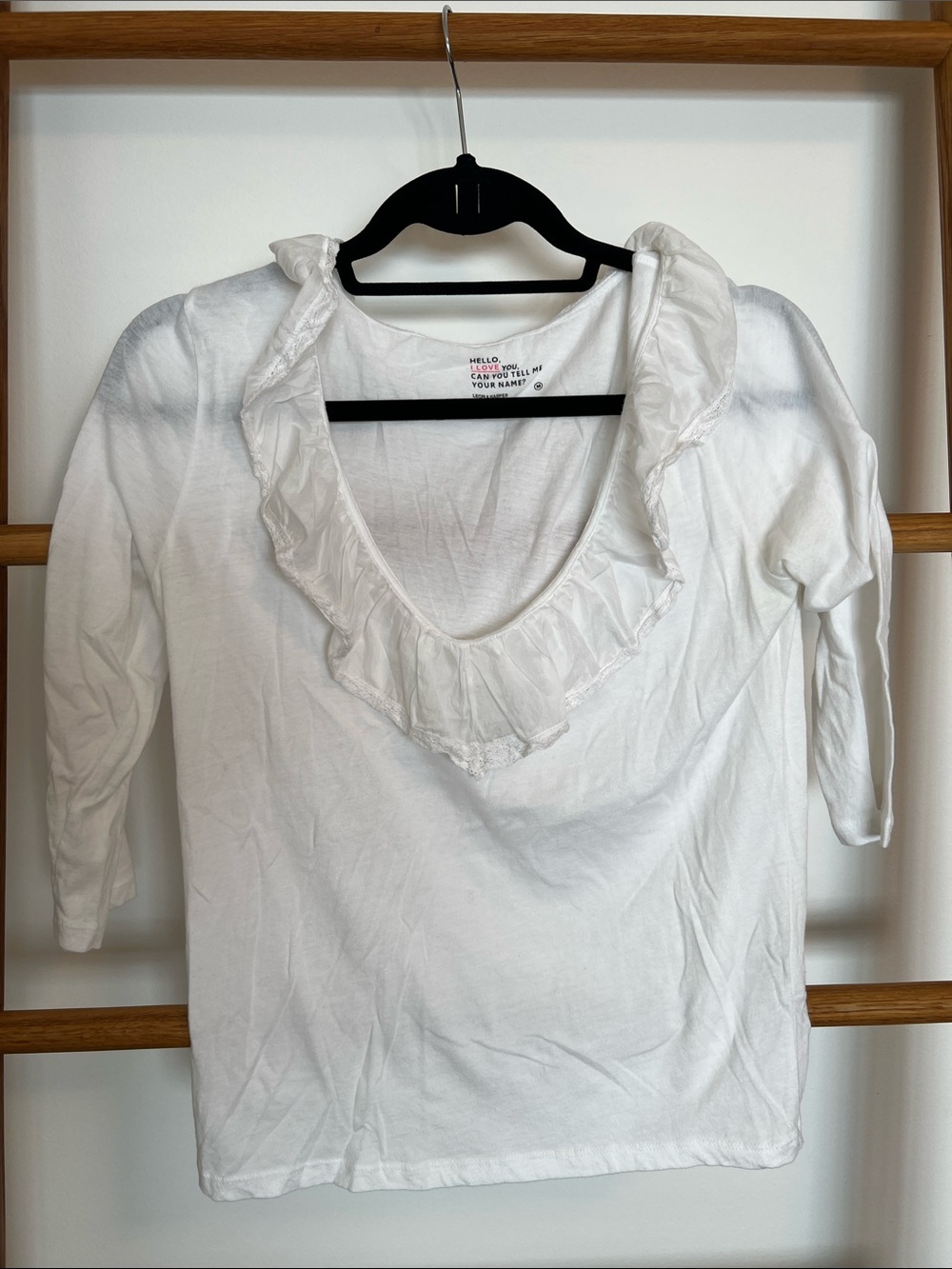 Leon & Harper White Ruffle V-Neck Long Sleeve Tee Top - Size M